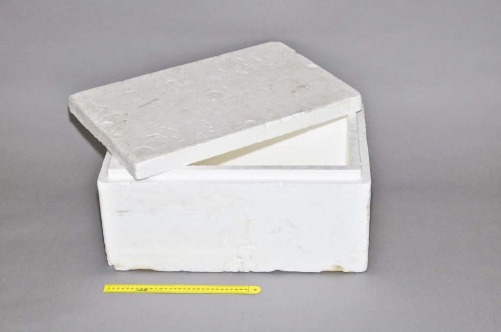 Styropor Isolationsbox mit einer Oberfläche von ca. 0.6m² und 2cm Wandstärke.