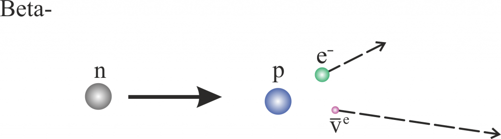 Ein Neutron zerfällt in ein Proton, ein Elektron und ein Anti Elektronneutrino