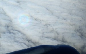 Der regenbogenfarbene Ring ist im linken oberen Teil des Fotos zu sehen. Um sie deutlicher hervorzuheben wurde die Sättigung etwas erhöht.